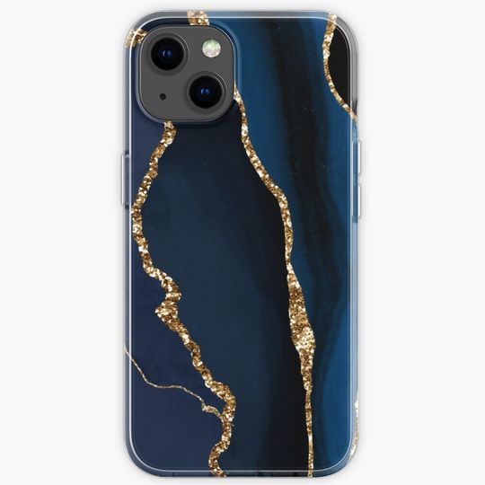 Discover Abstract Blue and Gold Modern Geode Agate Design iPhone Case