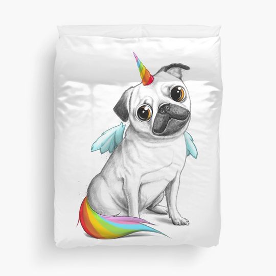 Discover Pug unicorn Duvet Cover