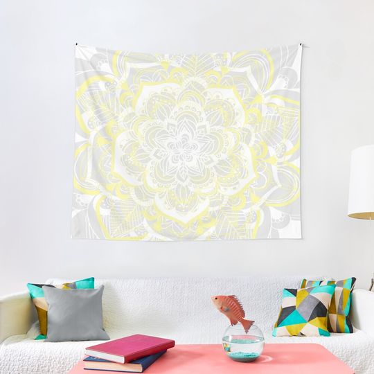 Discover Woven Fantasy Yellow Grey & White Mandala Tapestry