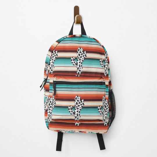 Discover Leopard Cactus Serape Turquoise Backpack