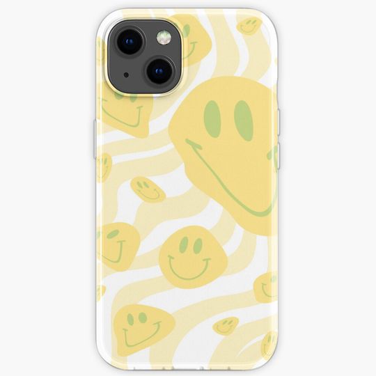 Discover Yellow Distorted Smiley Face Liquid Swirl Abstract Pattern iPhone Case