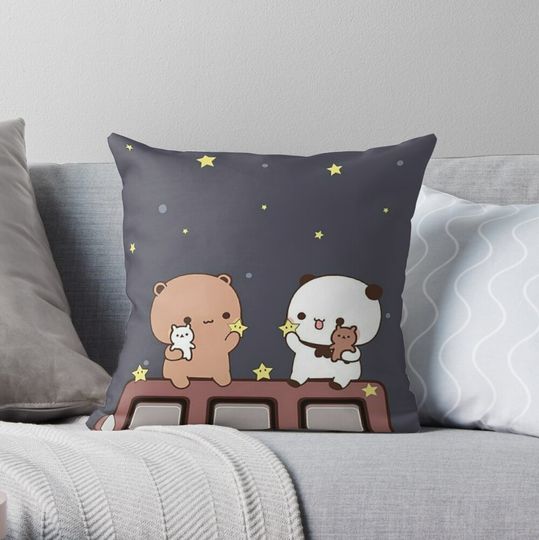 Discover Bubu and Dudu Watching The Moon Together  Throw Pillow