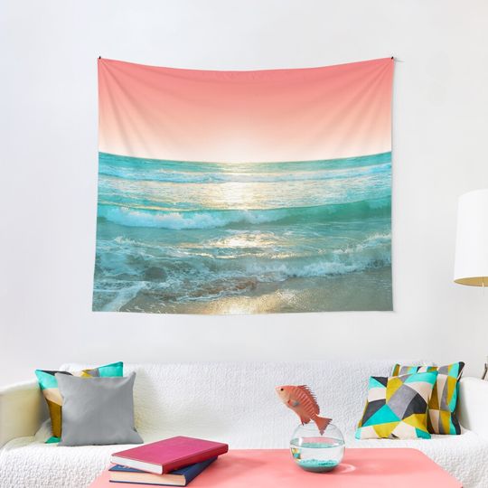 Discover Aqua and Coral Tapestry