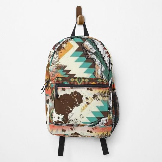 Discover Aztec Cow Print Bull Skull  Backpack