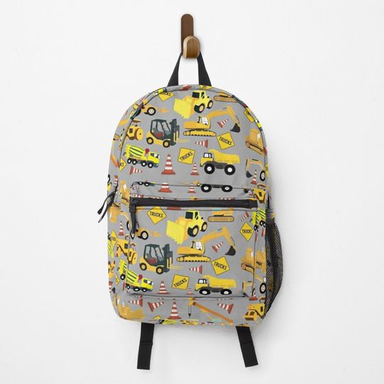 Discover Construction Trucks Party - Excavator, Dump Truck, Backhoe and more. Backpack