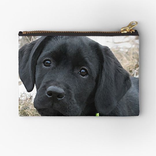 Discover Awaiting Spring - Black Labrador Puppy Zipper Pouch