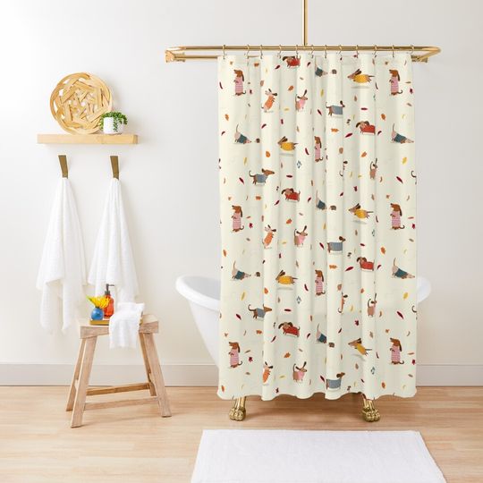 Discover Dachshunds in  Sweaters Pattern Shower Curtain