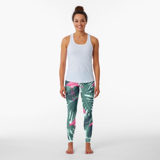 Discover tropic abstract flamingo Leggings