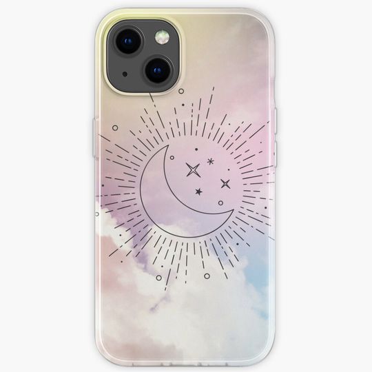 Discover Moon and star with rays on Pink blue sky by Miss Kawaii iPhone Case