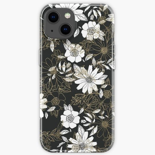 Discover Modern black white faux gold elegant floral iPhone Case