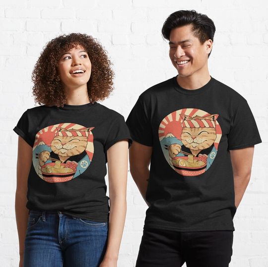 Discover Front Ramen Catana Cat Print T-Shirt