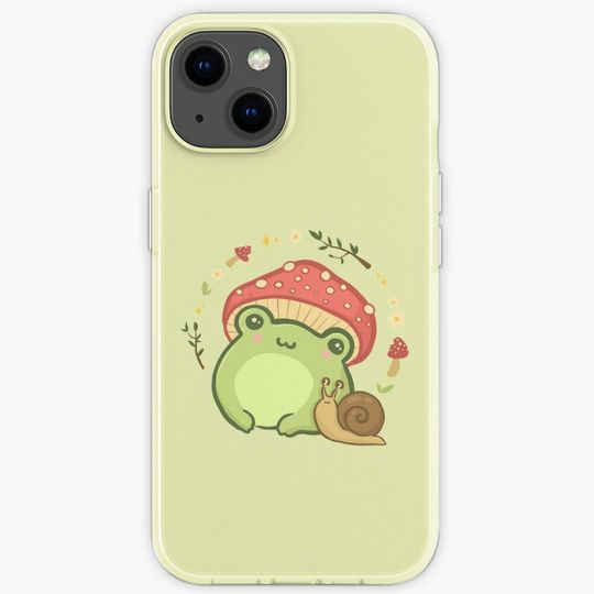 Discover Super Cute Kawaii Frog with Toadstool Mushroom Hat Snail iPhone Case