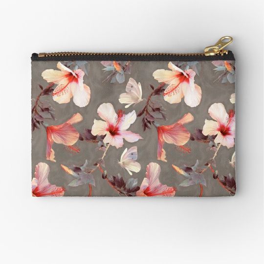Discover Coral Hibiscus Makeup Bags