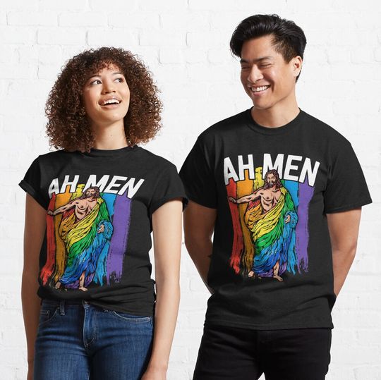 Discover Ah Men Gay Jesus Rainbow T-Shirt
