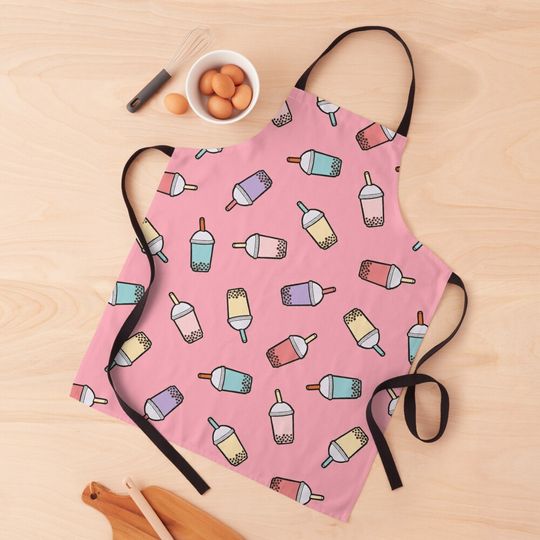 Discover Bubble Tea Pattern in Pink Apron