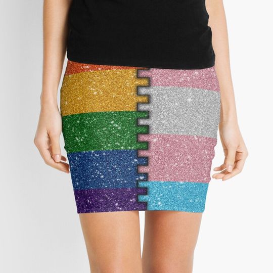 Discover Faux Rainbow & Transgender Glitter Flag Mini Skirt