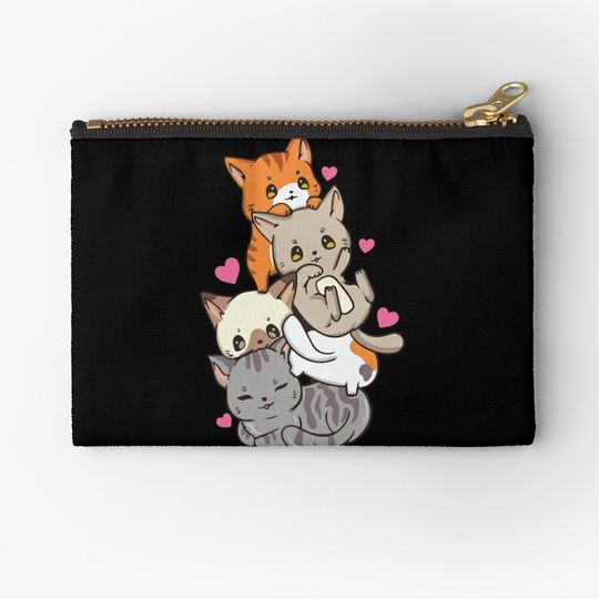 Discover Cat Cute Kitty Pile Cats Anime Kawaii Neko Girls  Zipper Pouch