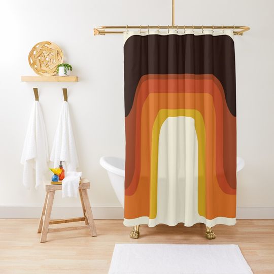 Discover Mid-Century Modern Meets 1970s Orange Rainbow Shower Curtain