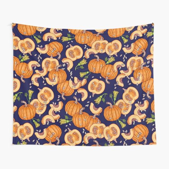 Discover Pumpkin night life pattern Tapestry