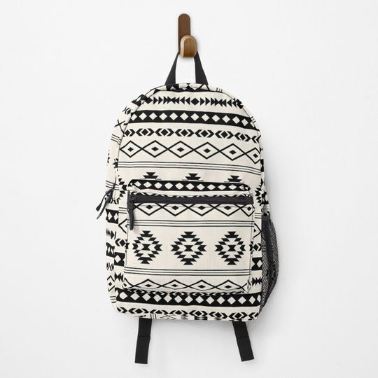 Discover Aztec Black on Cream Mixed Motifs Pattern Backpack