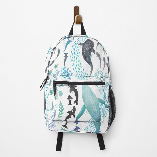 Discover Sharks Humpback Whales Orcas & Turtles Ocean Play Print Backpack