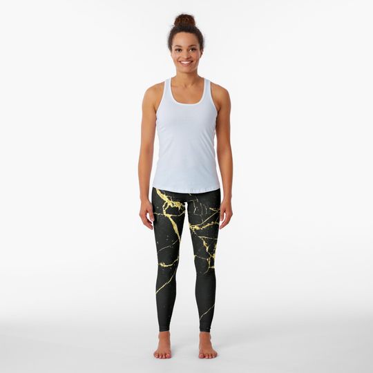 Discover Luxe Black and Gold Marble Leggings