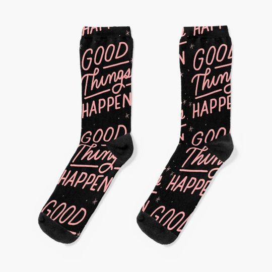 Discover Good things happen inspirational quote hand lettering with stars design Socks