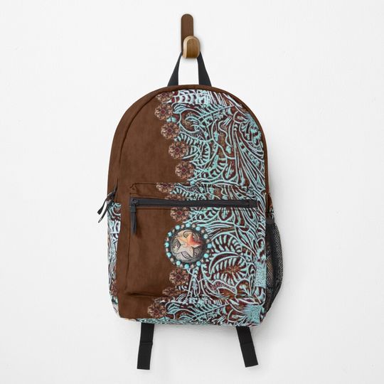 Discover Primitive cowboy cowgirl western country brown turquoise  Backpack