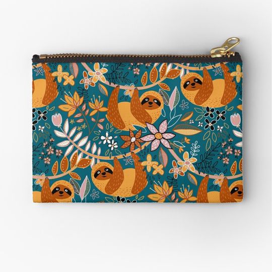 Discover Happy Boho Sloth Floral Makeup Bags