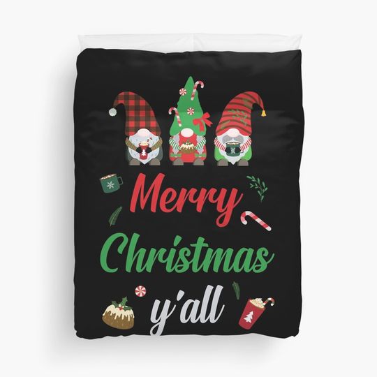 Discover Merry Christmas Y'all Little Elves Decor Xmas Eve Duvet Cover
