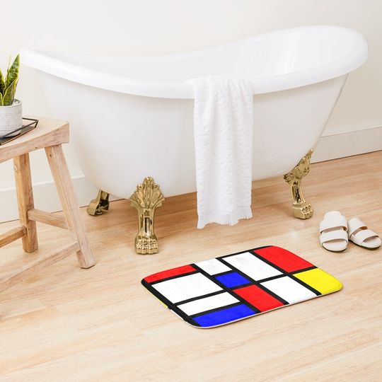 Discover Mondrian Minimalist Modern Abstract Art Bath Mat