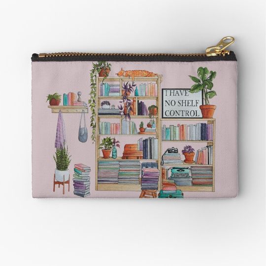 Discover Watercolor bookshelf I have no shelf control Makeup Bags
