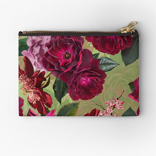 Discover Antique Green Botanical Flower Rose Garden Makeup Bags