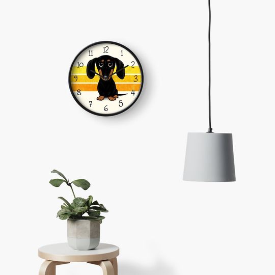 Discover Cute Black and Tan Smooth Coated Dachshund Cartoon Dog Clock