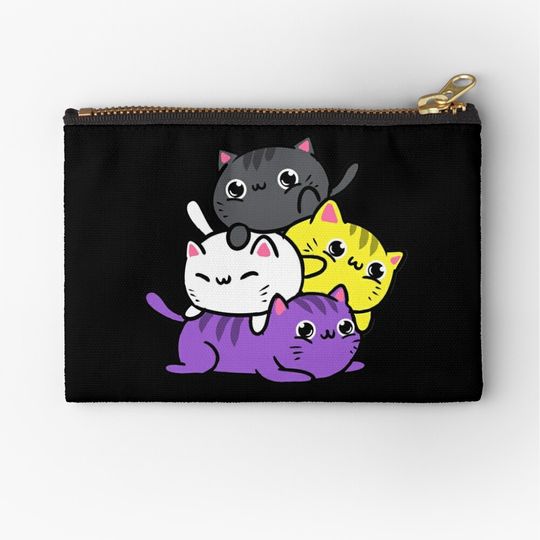 Discover Kawaii Cat Pile Nonbinary Pride Zipper Pouch