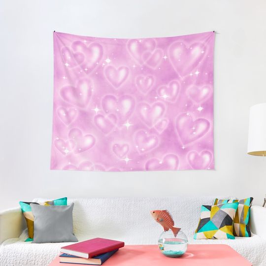 Discover PINK 90S HEART BACKDROP  Tapestry