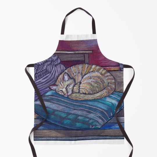 Discover cat on a cushion  Kitchen Apron