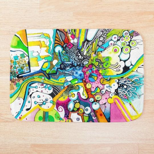 Discover Tubes of Wonder - Abstract Watercolor + Pen Illustration Bath Mat
