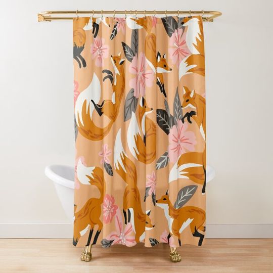 Discover Foxes & Blooms – Melon Palette Shower Curtain