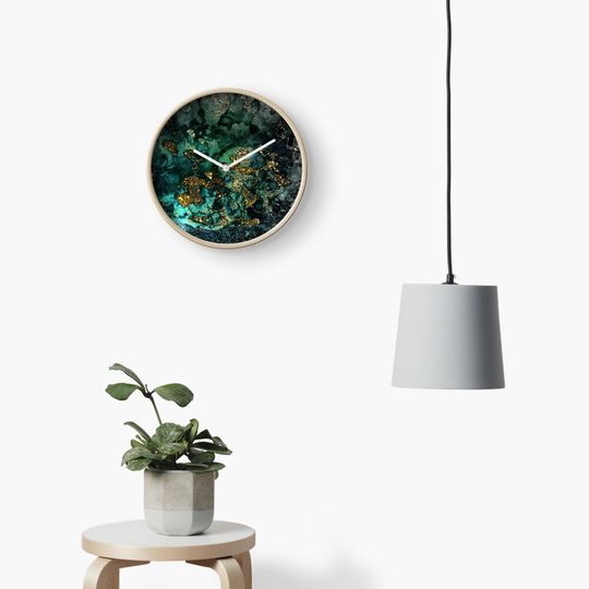 Discover Gold Indigo Faux Malachite Marble Clock