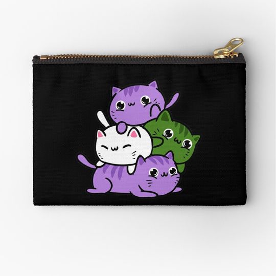 Discover Kawaii Cat Pile Genderqueer Pride Zipper Pouch