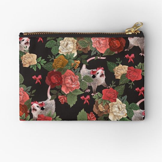 Discover Opossum floral pattern Makeup Bags