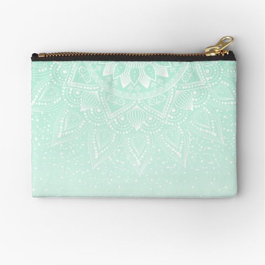 Discover Elegant White And Mint Mandala Confetti Design Makeups Bag