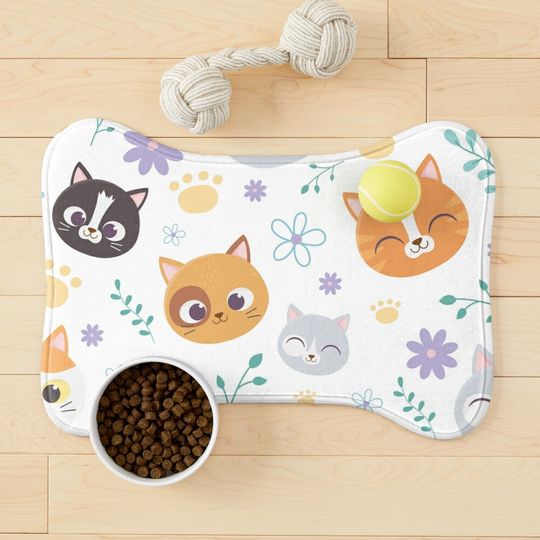 Discover Cat Pattern Pet Bowl Mat