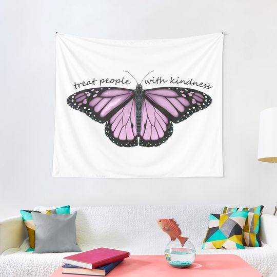 Discover Treat People With Kindness Butterfly in Purple Tapestry