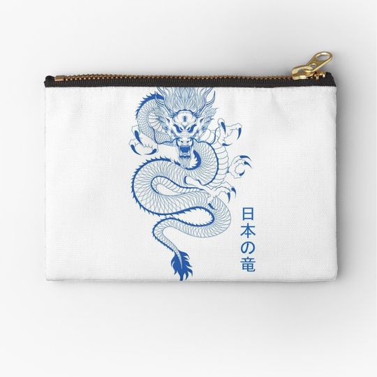 Discover Cool Blue Japanese Dragon Makeup Bags