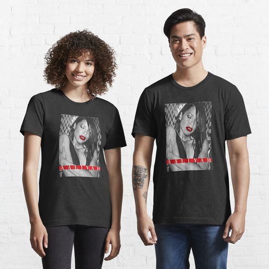 Discover Aaliyah Red Lips With Red Type Block Essential T-Shirt