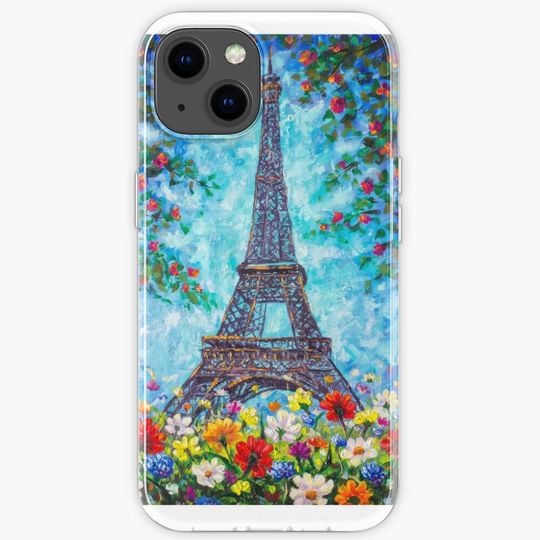 Discover Handmade painting Spring Eiffel Tower Paris in Flowers Original art for Sale iPhone Case