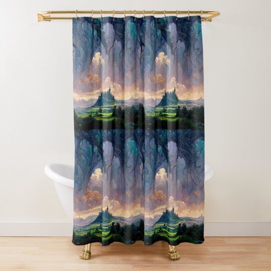 Discover Castle on hill surround by a giant tree Shower Curtain