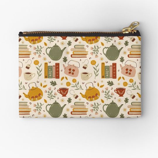 Discover Flowery Books and Tea Makeup Bags